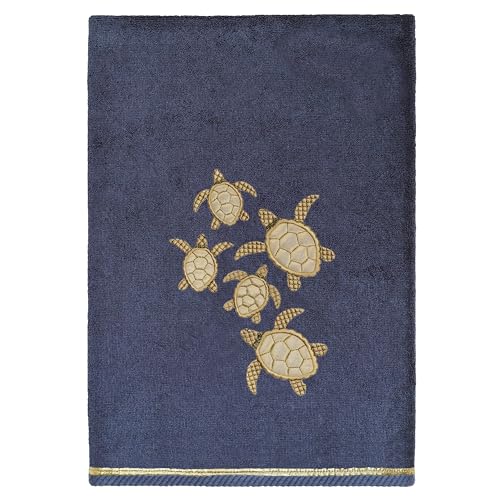 Jewel 4-Piece Premium Towel Set, Embroidered Turtles, Plush Turkish Cotton, Durable & Quick Dry, Elegant Beach Style, 2 Bath 2 Hand Towels, Marine - color: Marine, size: 2 Pcs Bath 2 Pcs Hand Towel