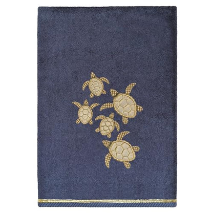 Jewel 4-Piece Premium Towel Set, Embroidered Turtles, Plush Turkish Cotton, Durable & Quick Dry, Elegant Beach Style, 2 Bath 2 Hand Towels, Marine - color: Marine, size: 2 Pcs Bath 2 Pcs Hand Towel