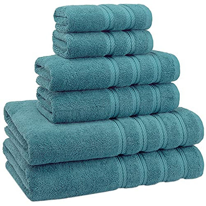 American Soft Linen 100% Carde Cotton 6 Piece Towel Set, 590 GSM Heavy Weight Soft Absorbent Turkish Towels for Bathroom, Teal Green - color: Colonial Blue