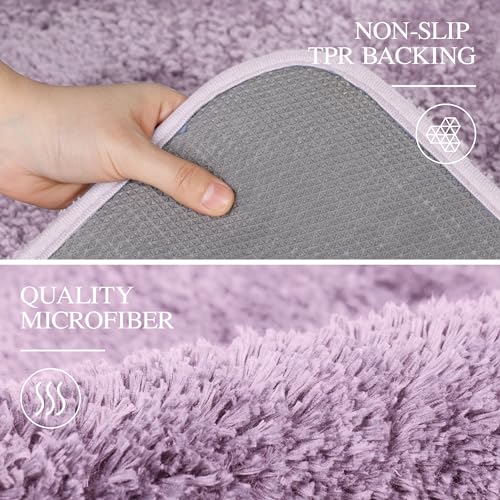 Walensee Bathroom Contour Rug (20x24, Lavender) Non Slip Bath Mat Water Absorbent Soft Microfiber Shaggy Bath Mat Machine Washable Bath Rug U Shape Toilet Rug - color: Lavender, size: 20"x24" Contour Rug