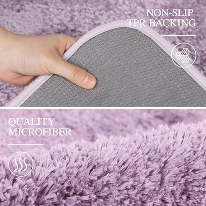 Walensee Bathroom Contour Rug (20x24, Lavender) Non Slip Bath Mat Water Absorbent Soft Microfiber Shaggy Bath Mat Machine Washable Bath Rug U Shape Toilet Rug - color: Lavender, size: 20"x24" Contour Rug
