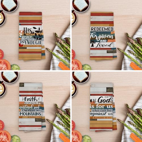Christian Gifts Dish Towels Set - Bible Verse Decorative Waffle Weave Kitchen Towels, Inspirational Christian Gifts Hand Towels, Farmhouse Bible Verse Tea Towels, 16×24 Inches Set of 4 - color: Christian- 09