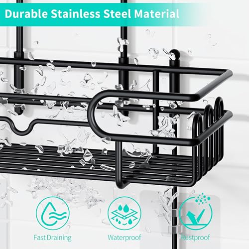 HapiRm Hanging Shower Caddy Organizer - Bathroom Organizer with 12 Hooks and Soap Holder, Rustproof Shower Shelf over Shower Head - Black - color: Black