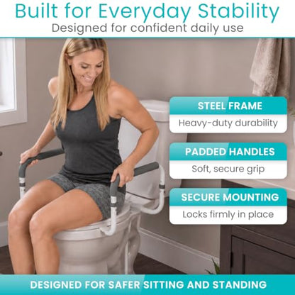Vive Toilet Safety Rail - Adjustable Grab Bar - Compact Support Frame | Handrail for Bathroom Toilet Seat - Easy Installation for Handicap Senior Bariatrics, Elderly Balance - Padded Hand Armrest