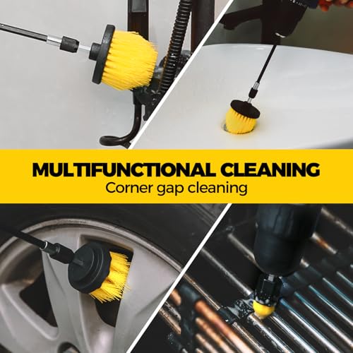 Holikme 6Pack Drill Brush Power Scrubber Cleaning Brush Extended Long Attachment Set All Purpose Drill Scrub Brushes Kit for Grout, Floor, Tub, Shower, Tile, Bathroom Black | 5 Head Sizes, Black Nylon Fibers, Power Scrubber Attachments for Tile, Tub, Show