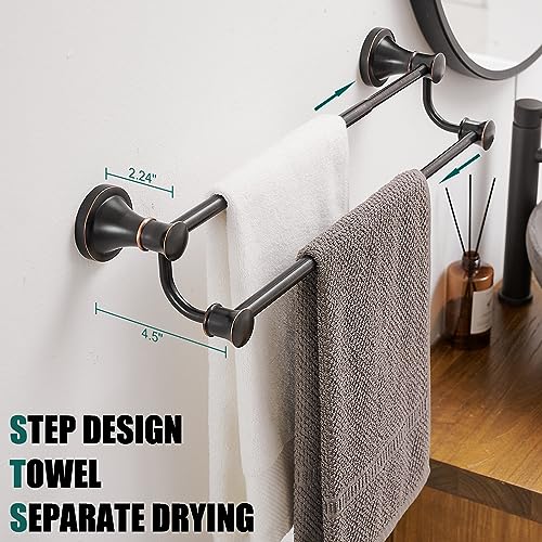 Hoimpro Adjustable Retractable 15-27 Inches Stainless Steel Bathroom Towel Bar, Bathroom Accessories Bath Hotel Double Towel Bar Rod Hanger Wall Mounted Towel Holder Towel Rack, Oil Rubbed Bronze | Oil Rubber Bronze, Adjustable 16-26", Wall Mounted, Stain