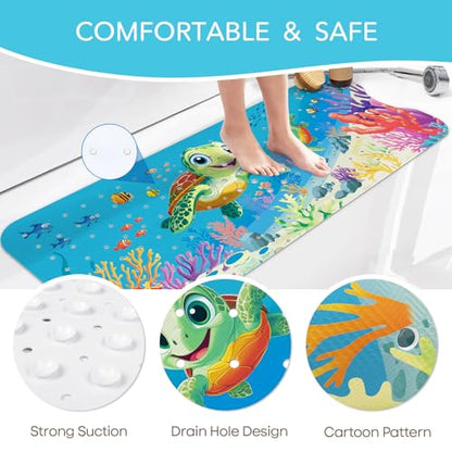 SHUCHING Baby Bath Mat for Tub Non Slip-40x16 Inch, Sea Turtle | Bathtub Mat for Kids & Toddler Mold Free, Long Shower Mat for Inside Shower with Suction Cup, Machine Washable - color: Sea Turtle