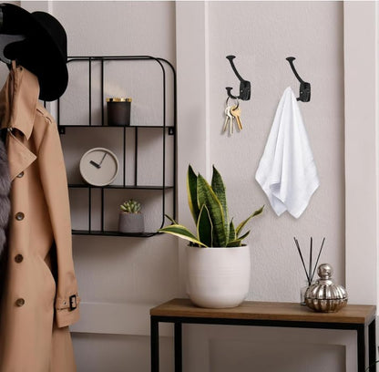 Matte Black Hooks Large Wall Mounted Decorative Solid Heavy-Duty Double-Sided Coat Hooks Triple Coat Hook Towels Coats Robes Towels Bag Bathroom Three Prong Coat Hook (2 Pack) - color: Matte Black