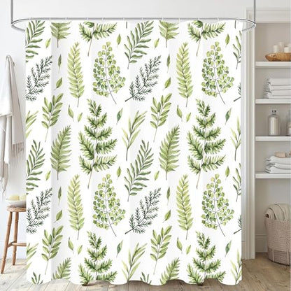 Green Fern Leaves Shower Curtain, Waterproof Fabric Greenery Watercolor Botanical Plant Bathroom Shower Curtain, 72 x 72 Inch - color: Green Fern, size: 72"W x 72"L (Pack of 1)
