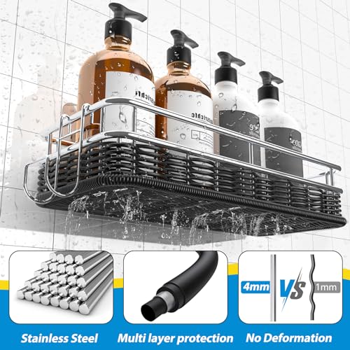 Shower Caddy 3 Pack, Adhesive Shower Organizer with Soap Dish and 4 Hooks, Rustproof Stainless Steel Shower Shelves, Wall Mounted No Drilling Storage Shelf Basket Accessories for Bathroom & Kitchen