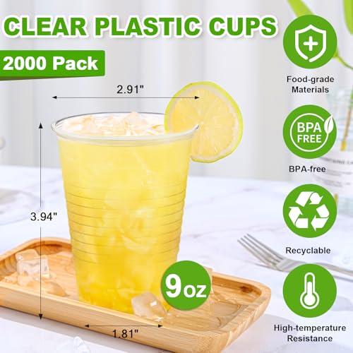 SIUQ 2000 Pack 9 oz Clear Plastic Cups, Bulk Disposable Water Cups 9 Ounce | Perfect For Parties, Picnics, BBQs, Weddings, Travel, Holidays. Use For Water, Juice, Soda, Coffee, Tea, Cocktails - style: 9 oz-2000pack