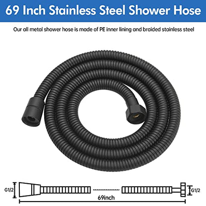 RUMOSE 69 inches Extra Long Shower Hose, Black | Shower Head Extension Hose, Attachment Flexible Handheld Shower Sprayer Hose, Stainless Steel Shower Tube - color: Black, size: 69"