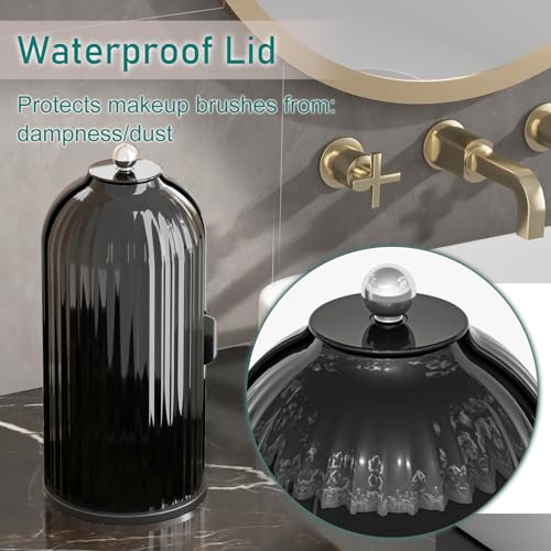 GAXmi Makeup Brush Holder with Lid Rotating Cosmetic Organizer, Dark Black | 360 Rotation, Waterproof, Dustproof, Moistureproof - color: Dark Black