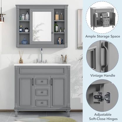Merax 36" Bathroom Vanity with Sink, 2 Doors & 2 Drawers Storage Cabinet | Freestanding Single Bathroom Sink Vanity Cabinet Set with 36" Ceramic Sink (Sink Cabinet Only, Gray) - color: Grey, style: Sink Cabinet Only