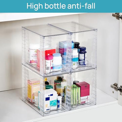 Vtopmart 4 Pack Clear Stackable Storage Drawers,9.7" High Plastic Organizers Bins for Skincare, Bathroom Supplies,Ideal for Cabinet,Undersink,Vanity,Kitchen,Pantry Organization - size: 4Pack 9.7"H