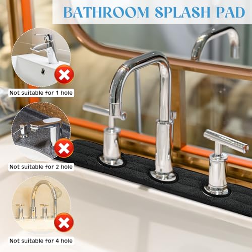 Teenyyou 2 Pcs Faucet Mat for Kitchen Sink Splash Guard for Kitchen Sink Faucet Dish Drying Mat for Bathroom Sponge Holder(Black,3 Round Holes) - color: Black