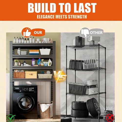 Over The Washer and Dryer Storage Shelf, Height-Adjustable 4-Tier Metal Heavy Duty Over The Washer, Organizer Rack for Washer Dryer, Laundry Room Organizer Rack, Multi-Functional Storage Shelf - size: 54.3"Hx 15.7"W x15.7"D