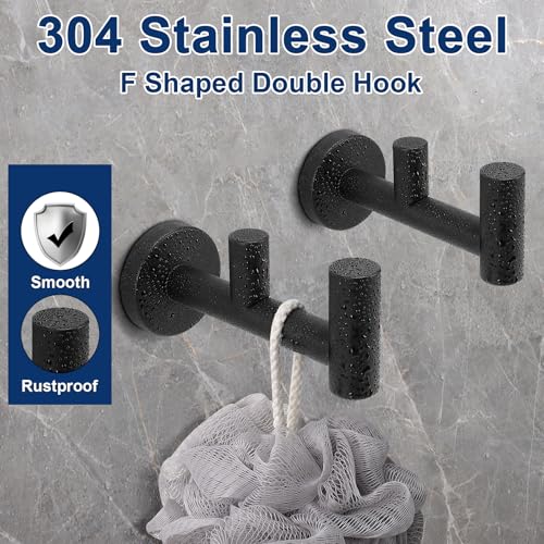 NearMoon Bathroom Double Towel Hook- SUS304 Stainless Steel Robe Towel Holder, Heavy Duty Double Coat Hook for Bathroom Livingroom Kitchen Wall Mounted (Matte Black-F, 2 Pack) - style: Matte Black-F