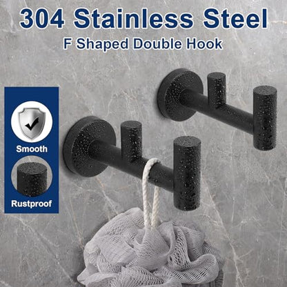 NearMoon Bathroom Double Towel Hook- SUS304 Stainless Steel Robe Towel Holder, Heavy Duty Double Coat Hook for Bathroom Livingroom Kitchen Wall Mounted (Matte Black-F, 2 Pack) - style: Matte Black-F