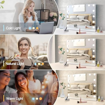 Hollywood Vanity Mirror with Lights, Lighted Makeup Mirror with 10X Magnification, Vanity Makeup Mirrors with Lights, USB Charging Port Touch Control, 14 LED Bulbs 3 Lighting Modes