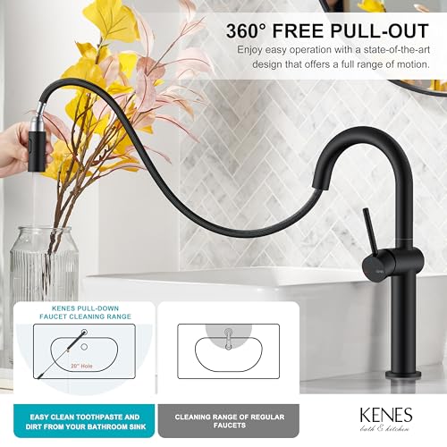 Matte Black 1 Handle Tall Vessel Sink Faucet with Pull Down Sprayer | Vessel Bowl Faucet with Pop Up Drain & Supply Lines, Lead-Free cUPC & NSF Certified, 1 Hole Faucet for Vanity RV Restroom - color: Matte Black, size: Tall