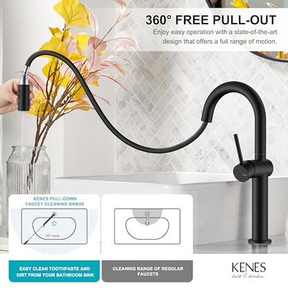 Matte Black 1 Handle Tall Vessel Sink Faucet with Pull Down Sprayer | Vessel Bowl Faucet with Pop Up Drain & Supply Lines, Lead-Free cUPC & NSF Certified, 1 Hole Faucet for Vanity RV Restroom - color: Matte Black, size: Tall