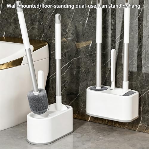 Basaza Toilet Bowl Brush and Holder 3-in-1 Toilet Brush and Holder Set Toilet Scrubber for Bathroom White Hidden Toilet Cleaner Brushes Floor-Standing or Wall-Mounted - color: #B1 White 3 in 1 Toilet Brush Set