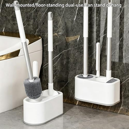 Basaza Toilet Bowl Brush and Holder 3-in-1 Toilet Brush and Holder Set Toilet Scrubber for Bathroom White Hidden Toilet Cleaner Brushes Floor-Standing or Wall-Mounted - color: #B1 White 3 in 1 Toilet Brush Set