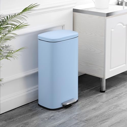 happimess Curtis 8 Gal Step Trash Can Soft Close 25", Tide Pool Blue | Iron Construction, Satin Finish, Removable Liner, Steel Pedal, 20 Trash Bags Included, Kitchen Office Bin - color: Tide Pool Blue