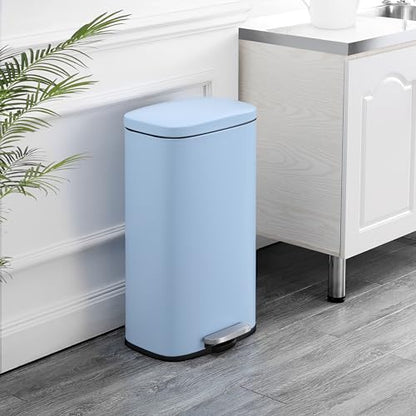 happimess Curtis 8 Gal Step Trash Can Soft Close 25", Tide Pool Blue | Iron Construction, Satin Finish, Removable Liner, Steel Pedal, 20 Trash Bags Included, Kitchen Office Bin - color: Tide Pool Blue
