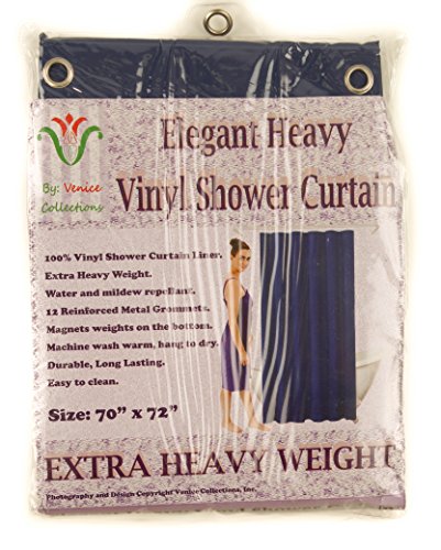 Venice Elegant Home Heavy Duty Vinyl Shower Curtain Liner with 12 Metal Grommets (Navy Blue) - color: Navy Blue