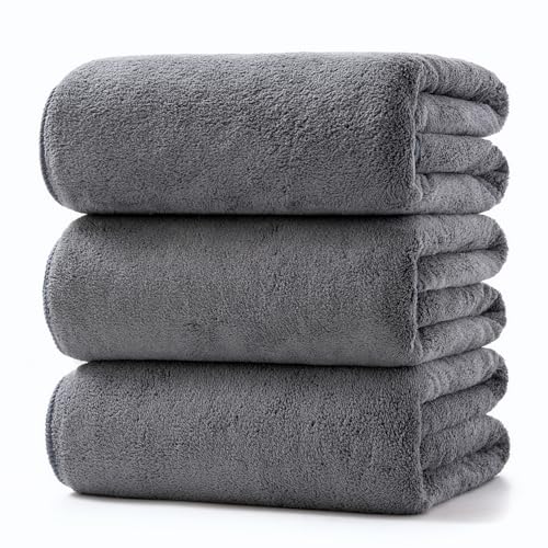 Lumimi Towels 3 Piece Very Soft Microfiber Bath Sheet Towel Set Super Absorbent Light Quick Dry and Durable, 55" L x 27" W, 3 Pack Dark Grey - color: Dark Grey, size: 3 Bath Towels