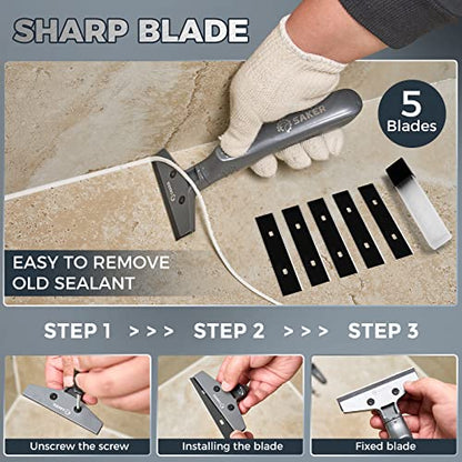 Saker Caulking Tool Kit-Aluminum 4 in 1 Sealant Finishing Tool Grout Remove Scraper Caulk Remover Glass Glue Angle Scraper for Bathroom,Kitchen,Floor,Window,Sink Joint,Frames Seal Silver - style: Aluminum Set