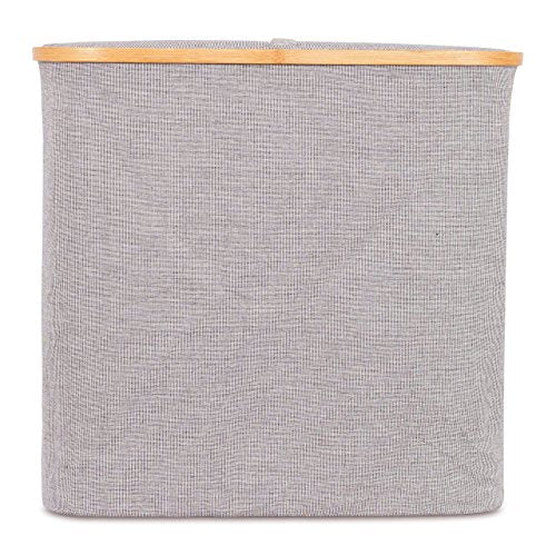 BirdRock Home Bamboo & Canvas Hamper | Single Laundry Basket with Lid | Foldable Hamper | Cut Out Handles