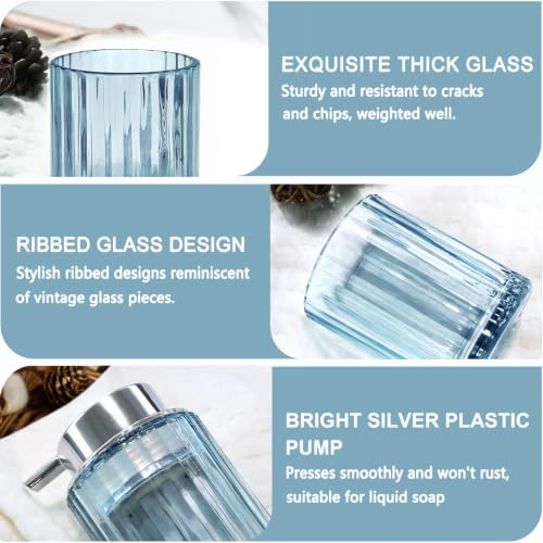 CERBIOR Bathroom Accessories Set, 4 PCS Glass Bathroom Set,Silver Blue | Includes Soap Dispenser, Toothbrush Holder, Toothbrush Cup, Soap Dish for Decorative Countertop and Housewarming Gift - style: Silver Blue