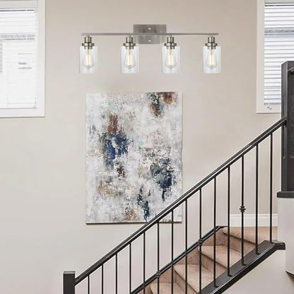 MELUCEE Bathroom Light Fixtures Brushed Nickel 4 Heads with Clear Glass | Modern Vanity Lights Wall Sconce with Clear Glass Shade for Hallway Kitchen Bedroom Living Room (Patent No.: US D963914 S) - color: Brushed Nickel, size: 4-Light