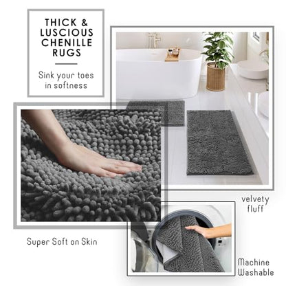 Clara Clark Bathroom Accessories Set - 27PC Bathroom Set with Adhesive Corner Shower Caddy Hanging, Bathroom Sets with Shower Curtain and Rugs, Grey Shower Curtain Set with Bathroom Trash Can | 27 Piece Grey Bathroom Sets with Shower Curtain and Rugs with