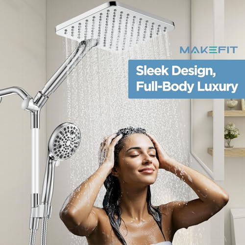 Dual Handheld Shower Head Combo, 2-in-1 Rain Shower Heads System Wide Rainfall Shower Head and 10 Modes High Pressure Hand Held Showerhead with Built-in Power Wash - Chrome - color: Chrome, size: 10 Inch Standard