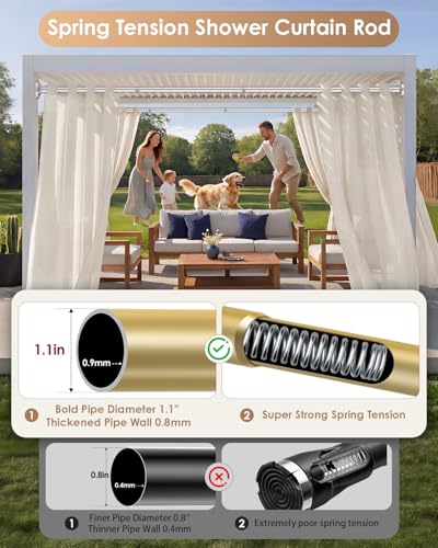Gold Extra Long Tension Shower Curtain Rod No Drilling Adjustable 30-108 In(9ft) 1.1" Diameter Stainless Steel, Rustproof Heavy Duty, Room Divider for Bathroom Window Patio Closet - color: Gold, size: 30-108''