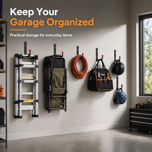 6 Pack Garage Hooks Heavy Duty, Utility Steel Hooks with EVA Foam Padding, 4.64inch Wall Mount J Organizer Hanger for Hanging Bikes Kayak Garden Tool Hose Bike Shelf