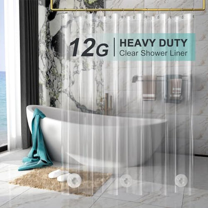 AmazerBath Heavy Duty Shower Curtain Liner 12 Gauge, 72 x 72 Inches Clear Shower Curtain Liner with 3 Clear Stones and 12 Grommet Holes, Weighted Plastic Shower Liner - size: 72"W x 72"L (Pack of 1)
