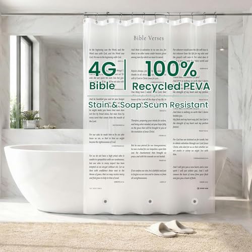 Bowery Home Eco-Friendly Recycled PEVA Shower Curtain Liner – Waterproof, Sustainable, Non-Toxic Shower Curtain Liner, NOT Made in China - 72x72in, 4G – NIV Holy Bible Verses - color: 4g / Frosted - Bible Verses