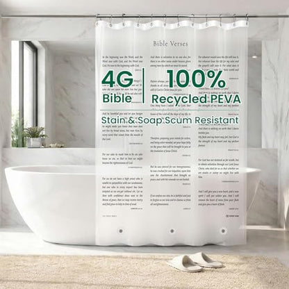 Bowery Home Eco-Friendly Recycled PEVA Shower Curtain Liner – Waterproof, Sustainable, Non-Toxic Shower Curtain Liner, NOT Made in China - 72x72in, 4G – NIV Holy Bible Verses - color: 4g / Frosted - Bible Verses