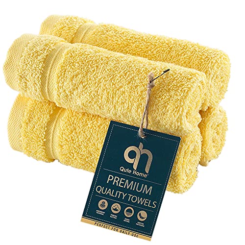 4-Piece Washcloths Towels Set, 100% Turkish Cotton Premium Quality Towels for Bathroom, Quick Dry Soft and Absorbent Turkish Towel, Set Includes 4 Wash Cloths (Yellow) - color: Yellow, size: 4 Pieces Washcloths