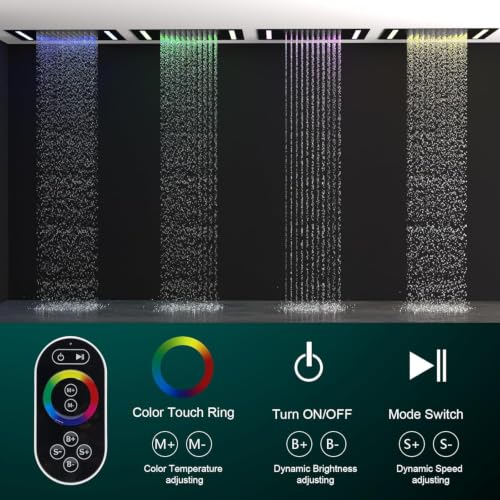 Digital Display Shower Faucet Set Matte Black Dual Heads LED Shower System | 14X20" LED Ceiling Shower with Light Remote & 6" Wall Mounted Shower Head & Dual Function Handheld Shower - color: Matte Black