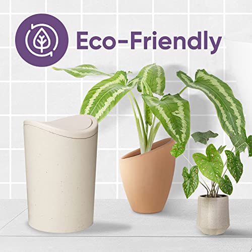 Superio Small Bathroom Trash Can with Lid, Modern White Mini Waste Bin with Swing Lid (1 1/2 Gallon, 6 Liter) Plastic Garbage Can for Kitchen, Bathroom, Bedroom, Office, Under Desk (1, Ecohome) - color: Ecohome