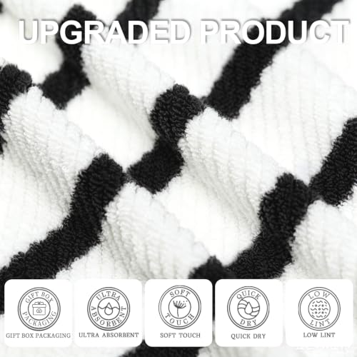 VOOVA & MOVAS 3PC Towel Set, 100% Cotton, Black White Dark Tan | 1 Large Bath 30x56 In,1 Hand 18x28 In,1 Wash Cloth 13x13 In, Quick Dry, Soft, Thick, Dorm Room Essentials - color: Black + White, size: 3 PC Bathroom Towel Set
