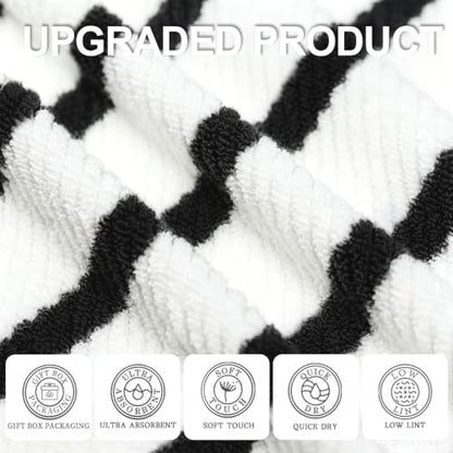 VOOVA & MOVAS 3PC Towel Set, 100% Cotton, Black White Dark Tan | 1 Large Bath 30x56 In,1 Hand 18x28 In,1 Wash Cloth 13x13 In, Quick Dry, Soft, Thick, Dorm Room Essentials - color: Black + White, size: 3 PC Bathroom Towel Set