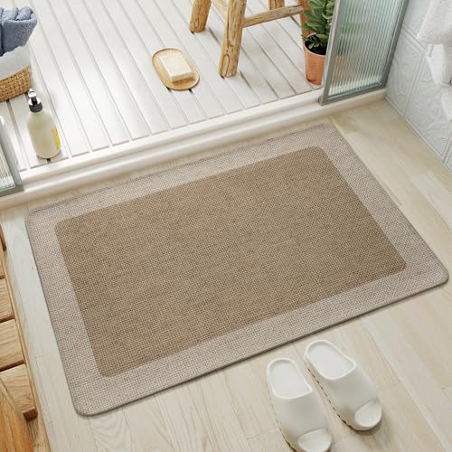 YDKGL Non Slip Bath Mat, Thin Bathroom Rugs Fit Under Door, Brown 16x24 | Quick Dry Absorbent, Rubber Backing Washable Bathmat, Shower Mat for Bathroom Floor, Tub and Outside Shower, Home Decor - color: Al-beige Brown, size: 16" X 24“