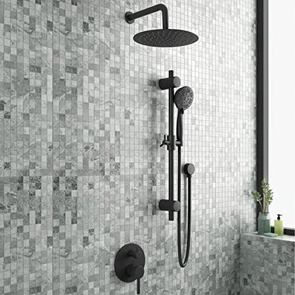 Refuge Rain Shower Head with Handheld Spray Combo - Matte Black Finish - 10" Rainfall Shower Head with Handheld Combo | Adjustable Slide Bar | 5-Function Handshower | Tru-Temp Valve | 1.8 GPM - color: Matte Black, size: 1.8 GPM